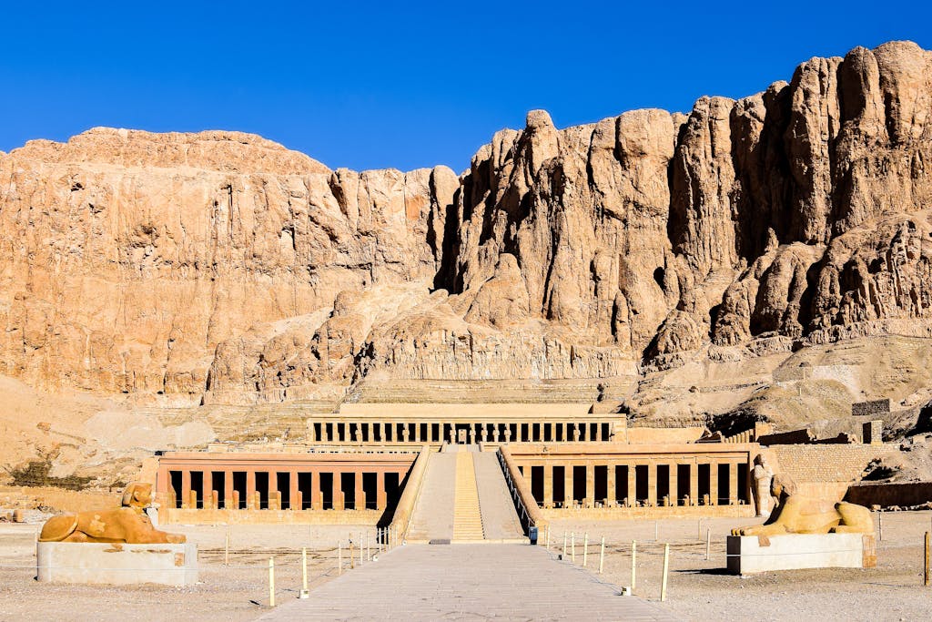 Explore the ancient Temple of Hatshepsut nestled in the cliffs of Luxor, Egypt.